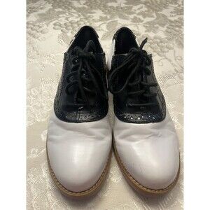 GH Bass Loafer Saddle Lace Up Shoes Black White Dance Sock hop Retro Kids 4